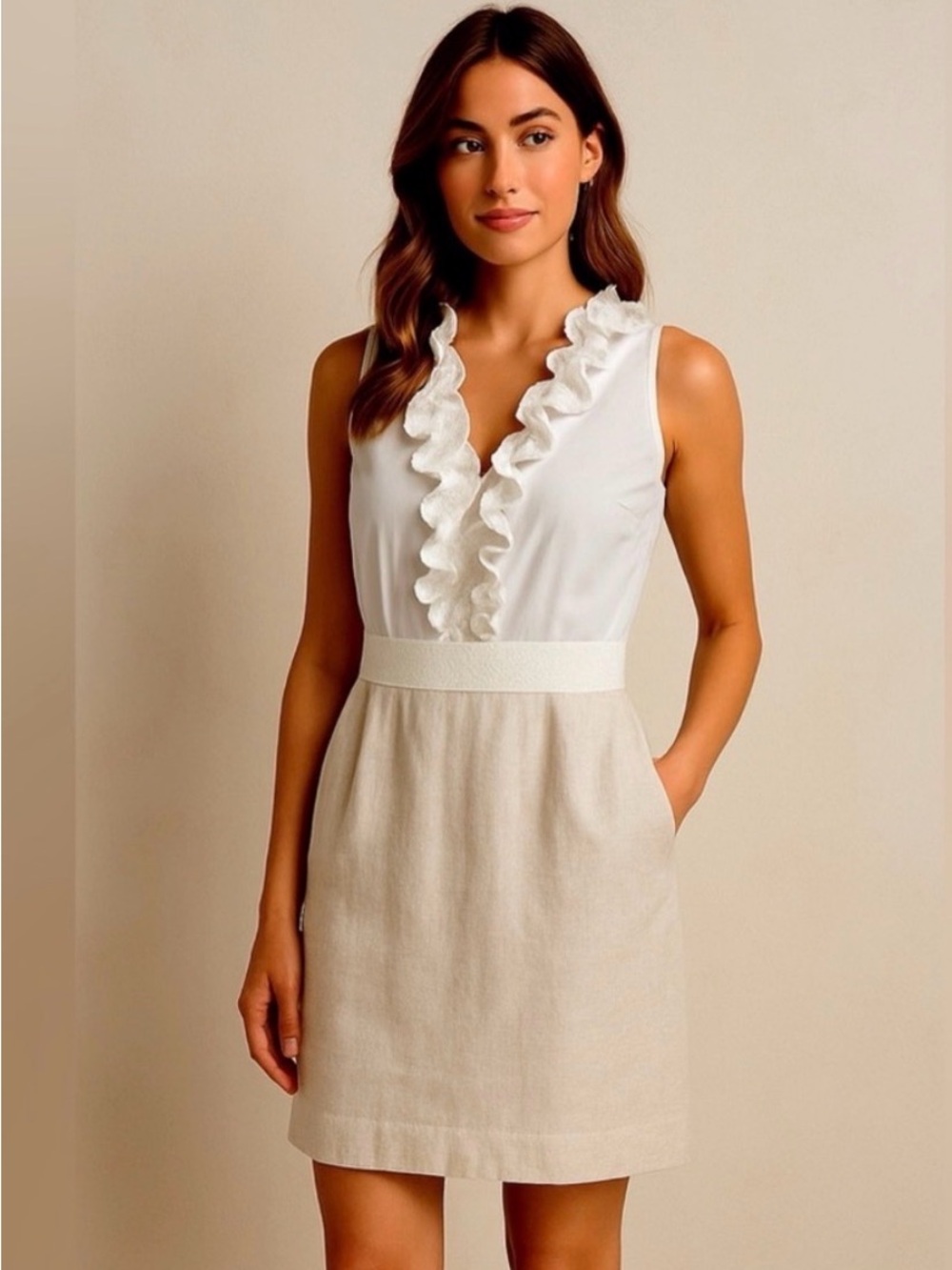 Elegant Ann Taylor Cotton/Linen Blend Sleeveless Dress Size 14 Very GUC